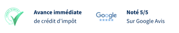 logo-avis-google Mentions d'avance immédiate de crédit d'impôts et logo Google avec cinq étoiles disant que nous avons 5/5 comme note d'avis Google pour notre entreprise de services à la personne